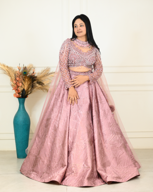 Pink Textured Lehenga