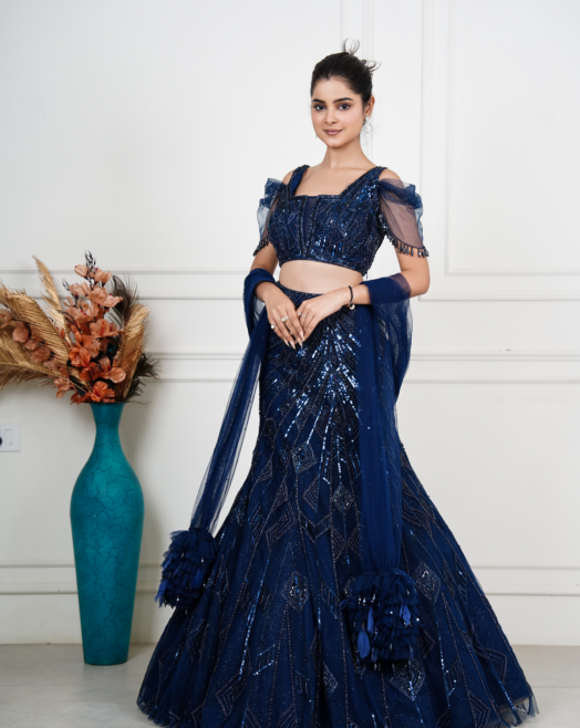 Navy Fishcut Reception Lehenga