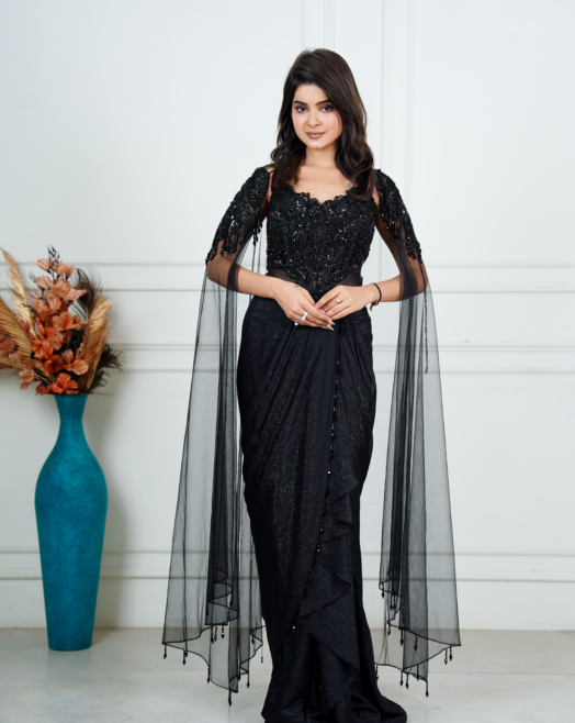 Classy Black Drape Gown