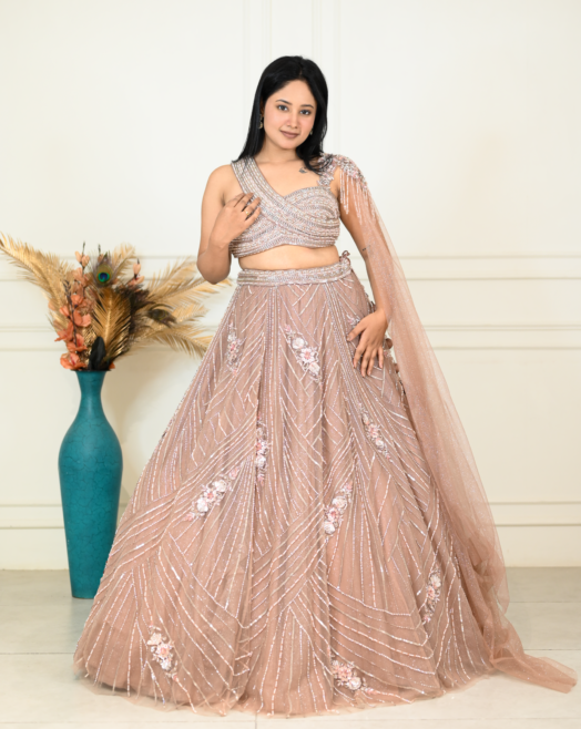 Rust Sleeve less lehenga