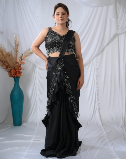 Classy Black Drape Gown