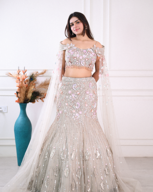 Ivory fishcut lehenga