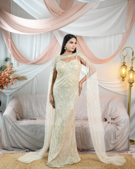 Gold cape bodycon gown
